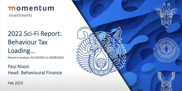 Presentation cover of the 2022 sci-fi report presented by Paul Nixon, Head of Behavioural Finance at Momentum Investments.