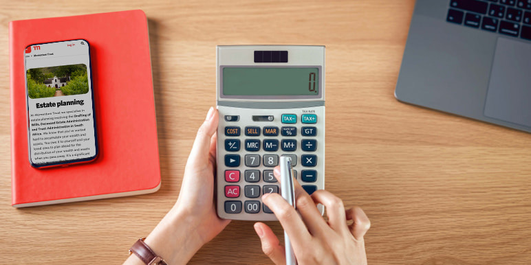 A woman's hands are holding a calculator whereby she's calculating the cost to wind up her estate.