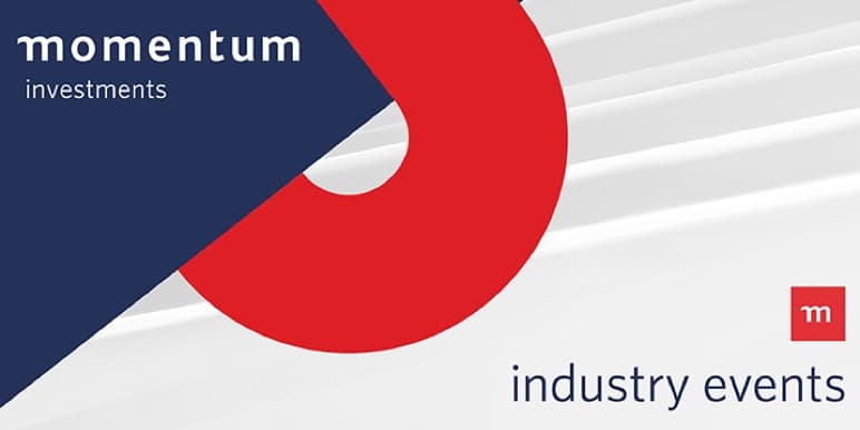 A contemporary image with different angles and curves. Industry Events by Momentum Investments is displayed on the image.