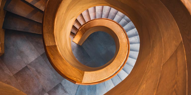 Aerial view of wooden and concrete
