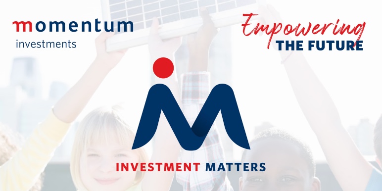 Momentum Investments banner displaying the Investment Matters event logo against backdrop of a group of people holding up a board.  