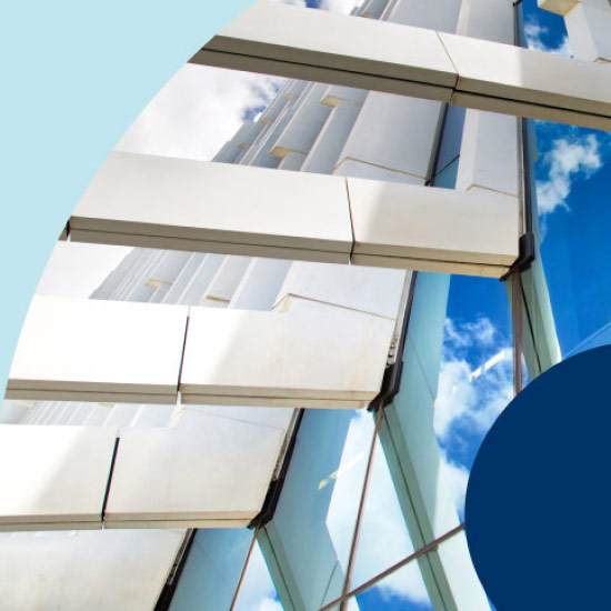 A ceiling view of an abstract building.