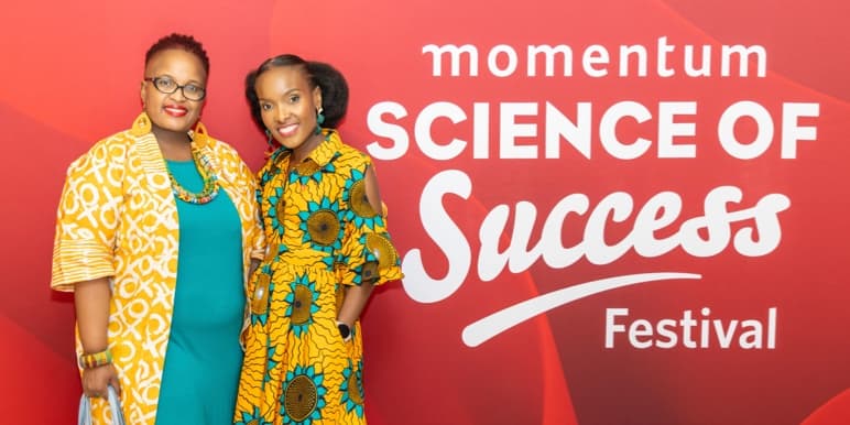 Dr Nompumelelo Zungu, Deputy Executive Director at HSRC and Cebile Zibi, Head of Marketing at Momentum Money at #ScienceOfSuccess Festival 2023.