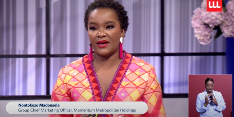 Nontokozo Madonsela, Group Chief Marketing Officer at Momentum Metropolitan Holdings, chats to Sherlin Barends at the opening of the #SheOwnsHerSuccess Workshop Series 2023.