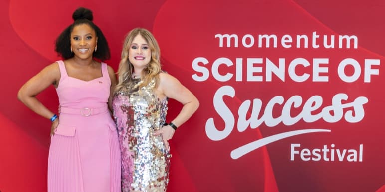 Qhawekazi Mdikane, Momentum Head of Brand Marketing and Natalie Druion, Digital Content and PR Executive at Momentum Metropolitan at #ScienceOfSuccess Festival 2023.  