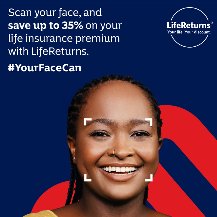 An image of a woman’s face with a frame around it, showing where to position her face for a selfie to qualify for a personalised discount from Momentum LifeReturns.