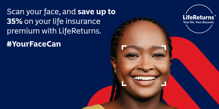 An image of a woman’s face with a frame around it, showing where to position her face for a selfie to qualify for a personalised discount from Momentum LifeReturns.